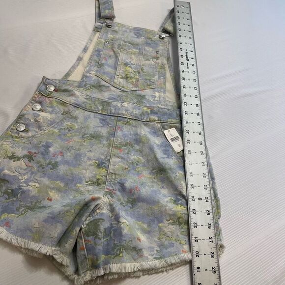 Anthropologie Pilcro Cut-Off Short Overalls Shortalls Floral Watercolor 26 NWT - Picture 3 of 7